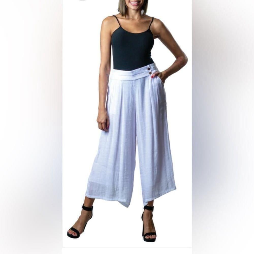 Papa Wide Leg Linen Pants Light Gray Size XXL